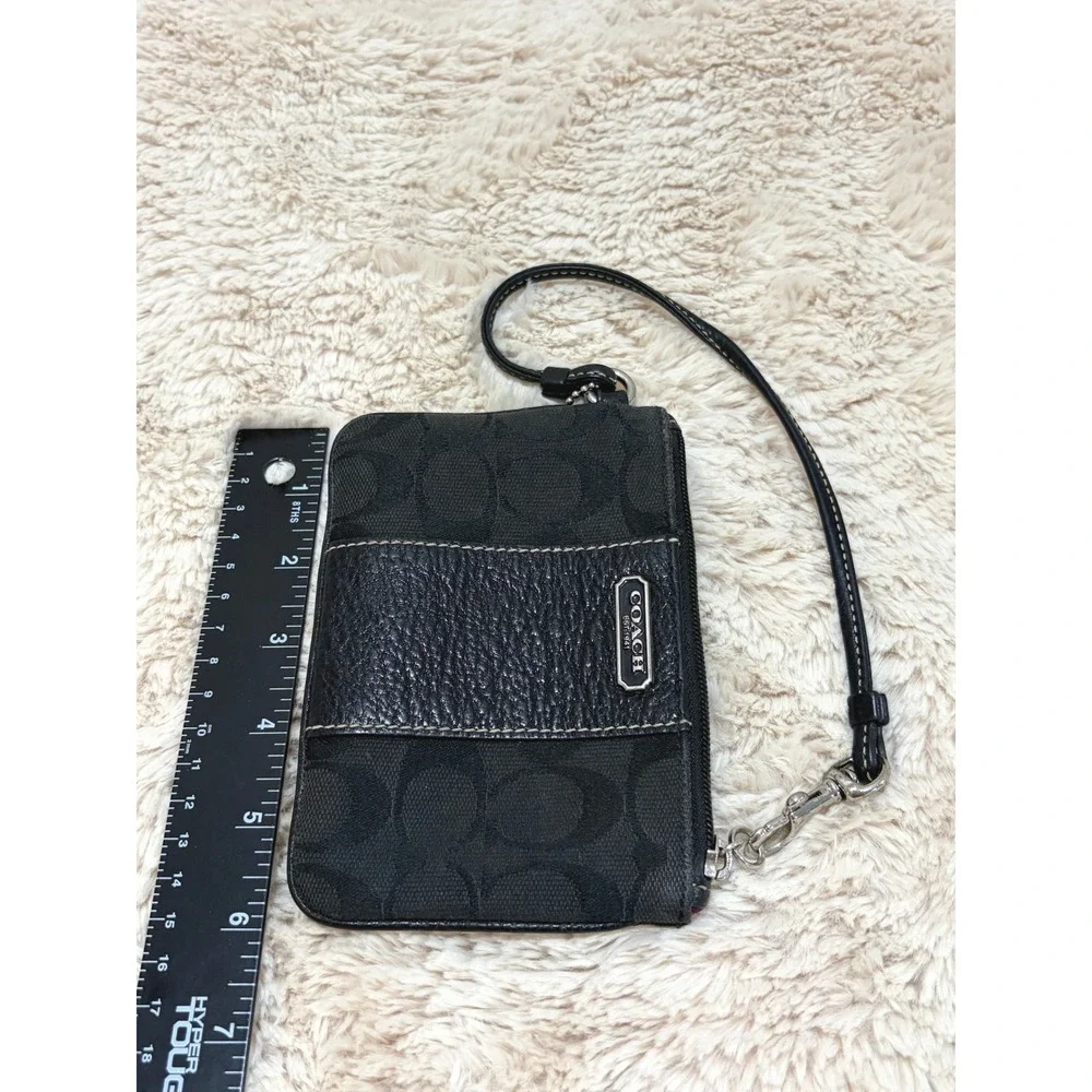 Y2K Vintage Coach Black Leather Canvas Small Purse Wristlet Purple Lining